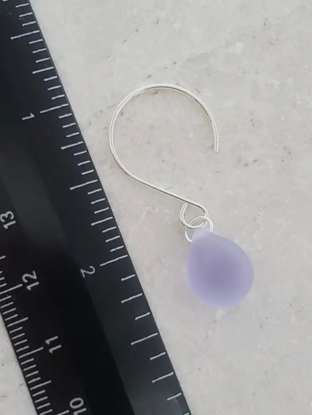 Silver Eco Sea Glass Droplets Earrings - Periwinkle