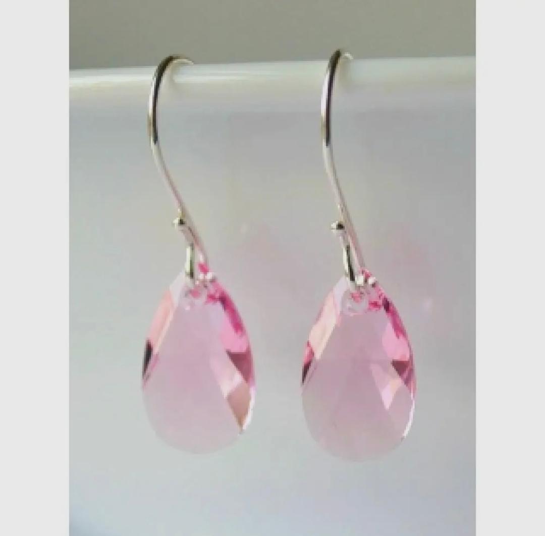 Crystal Briolette Earrings - Rose Pink