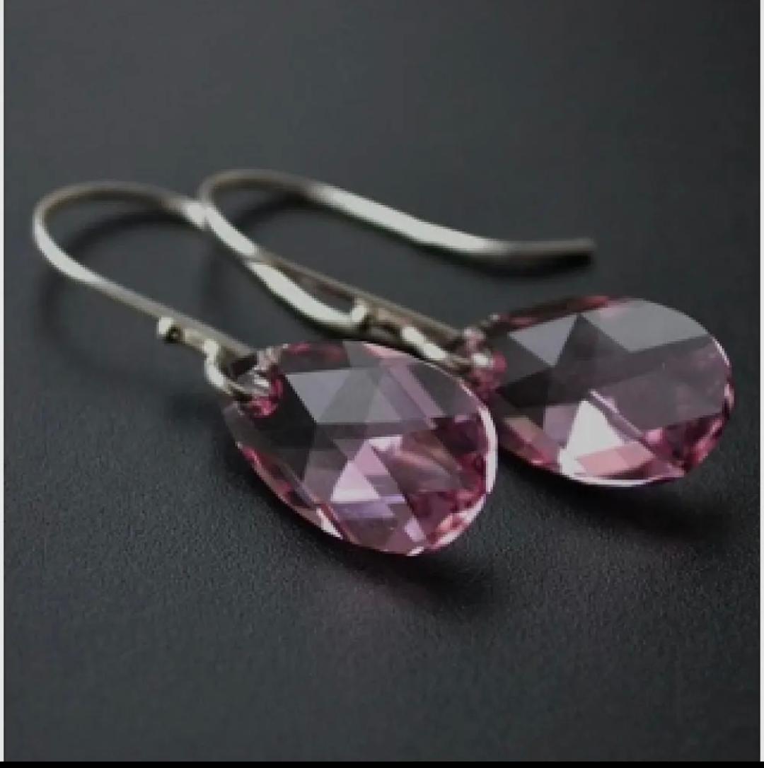 Crystal Briolette Earrings - Rose Pink