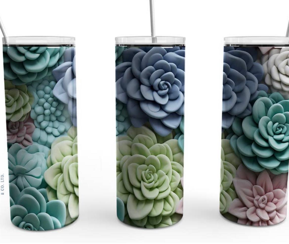 Stainless Steel Skinny Tumbler 3D Succulents