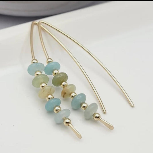 Amazonite & Gold Threader Earrings