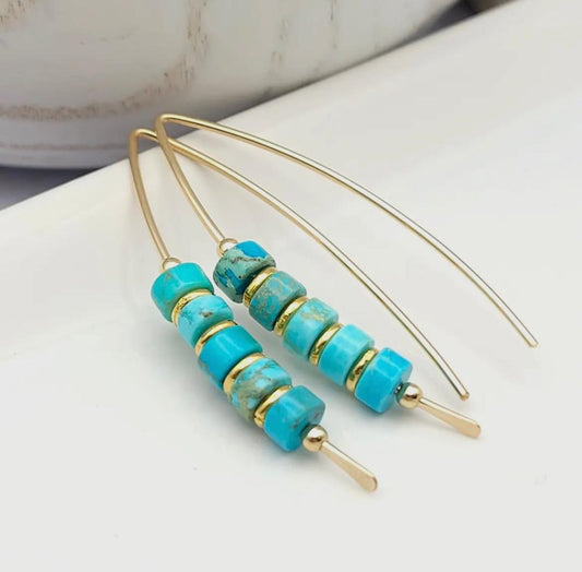 Turquoise Jasper and Gold Threader Earrings