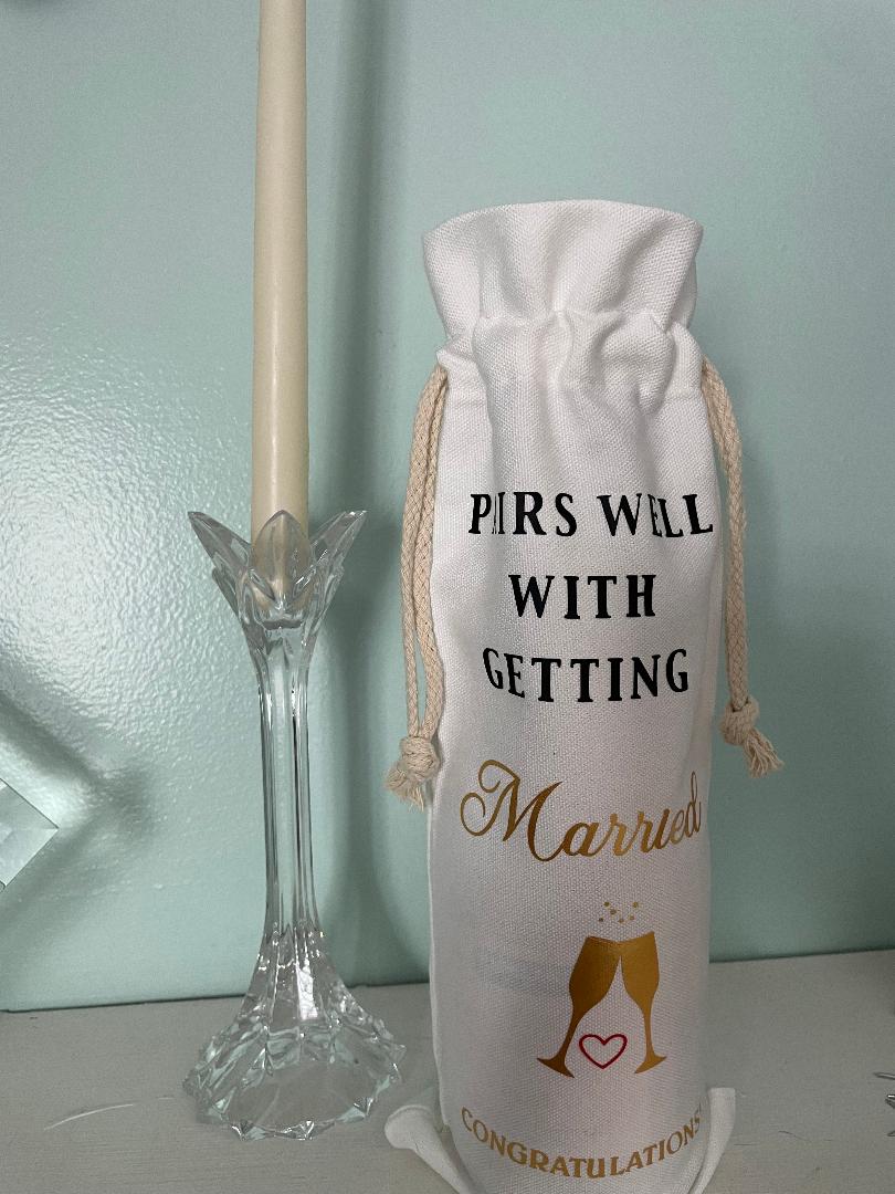 Personalized White Canvas Wine Bag