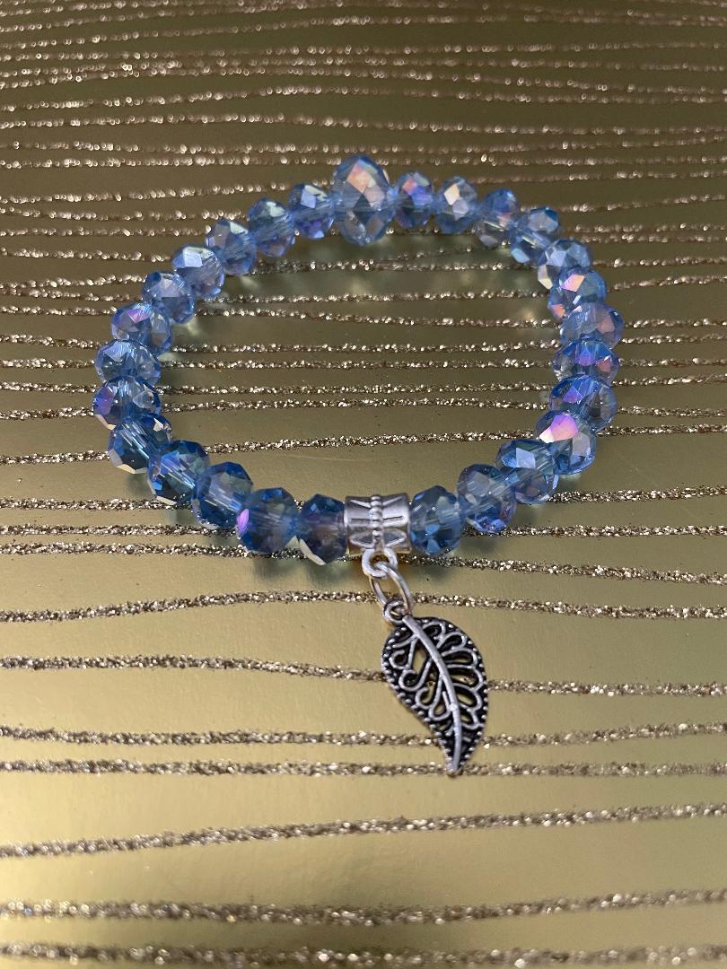 Blue Glass Beads Leaf Bracelet