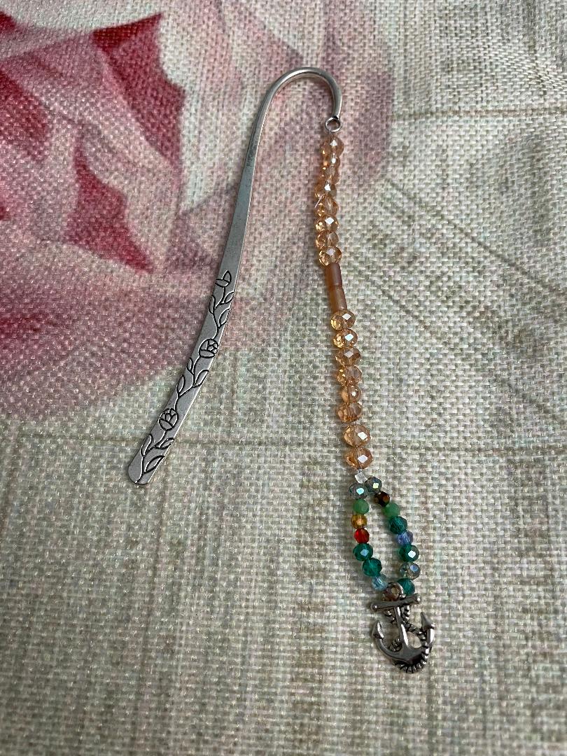Silver Bookmark with Gold and Multi Color beads