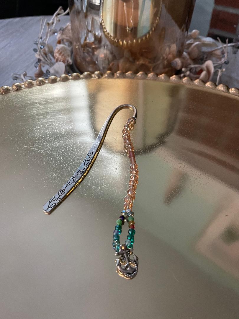 Silver Bookmark with Gold and Multi Color beads