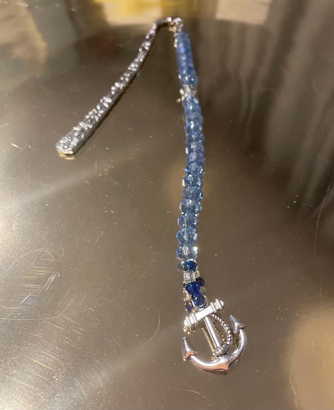 Silver Hook Bookmark with Blue beads