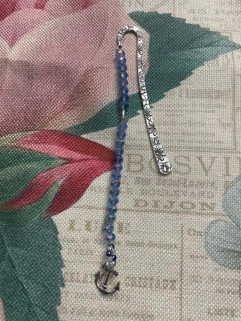 Silver Hook Bookmark with Blue beads
