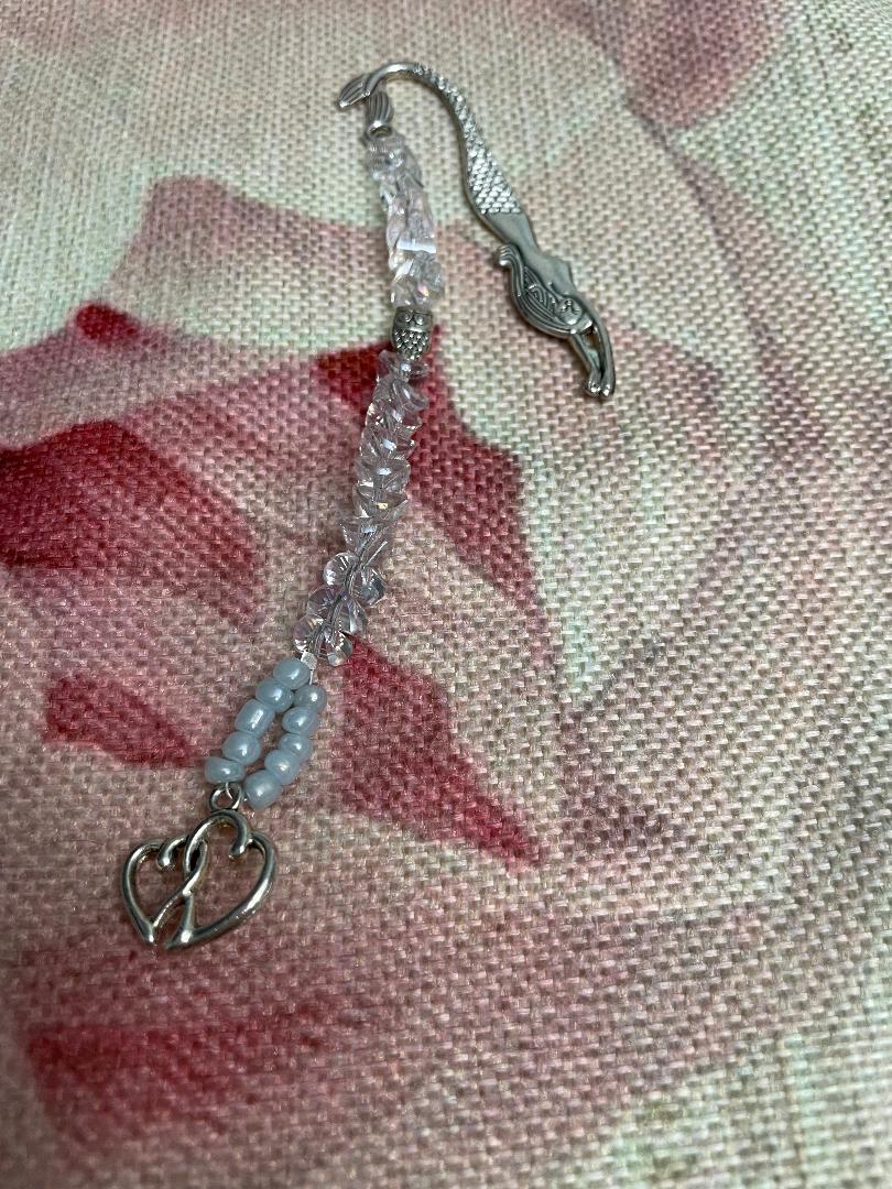 Silver Bookmark with Silver and Crystal beads