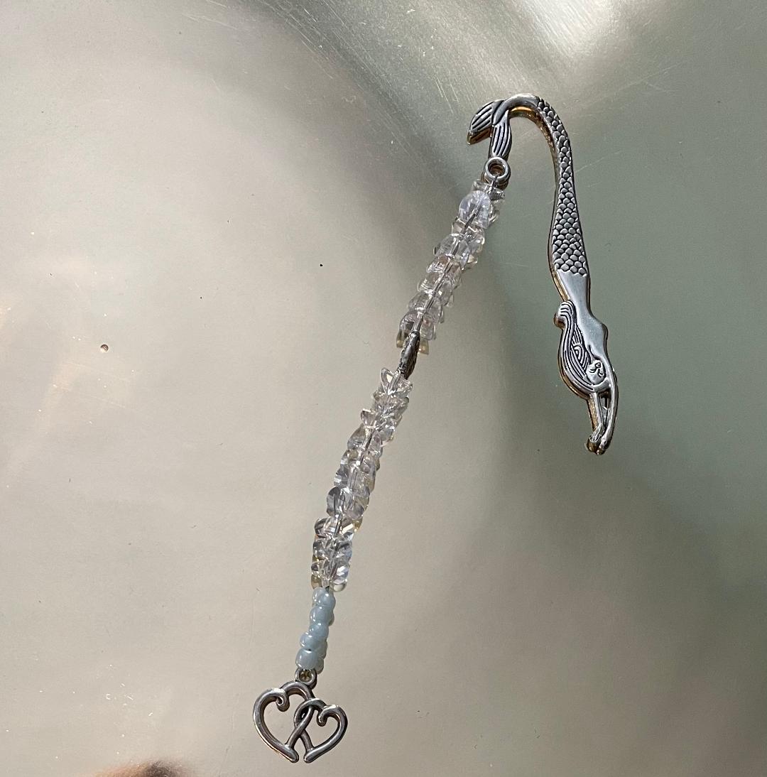 Silver Bookmark with Silver and Crystal beads