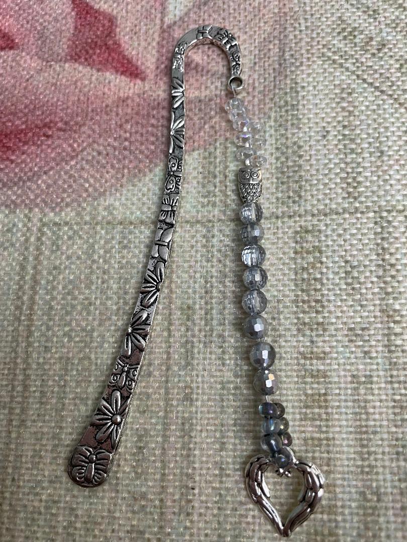 Silver Bookmark with Crystal and silver beads