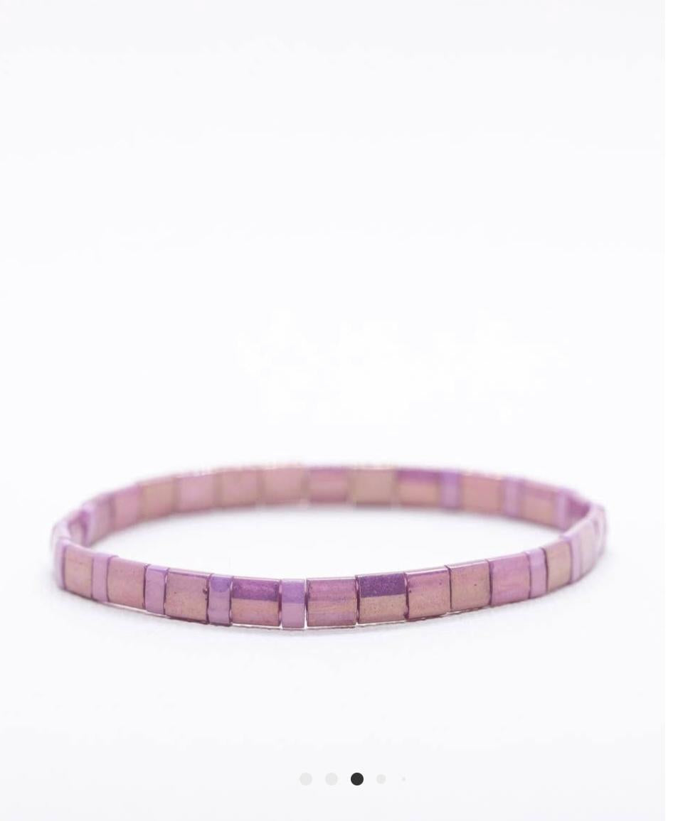 Fig Glass Tila Beads Stretch Bracelet