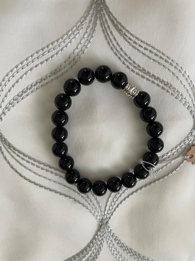 Unisex Black Onyx 10mm Beads Stretch Bracelet