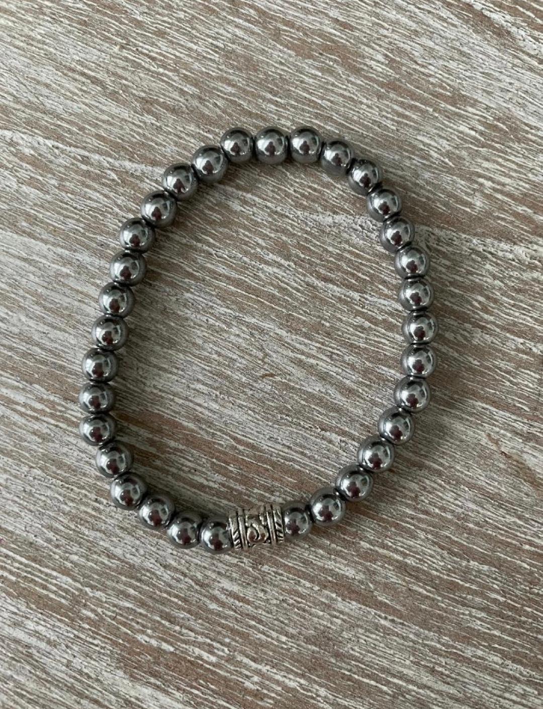 Unisex Silver Hematite Beads Clasps Bracelet