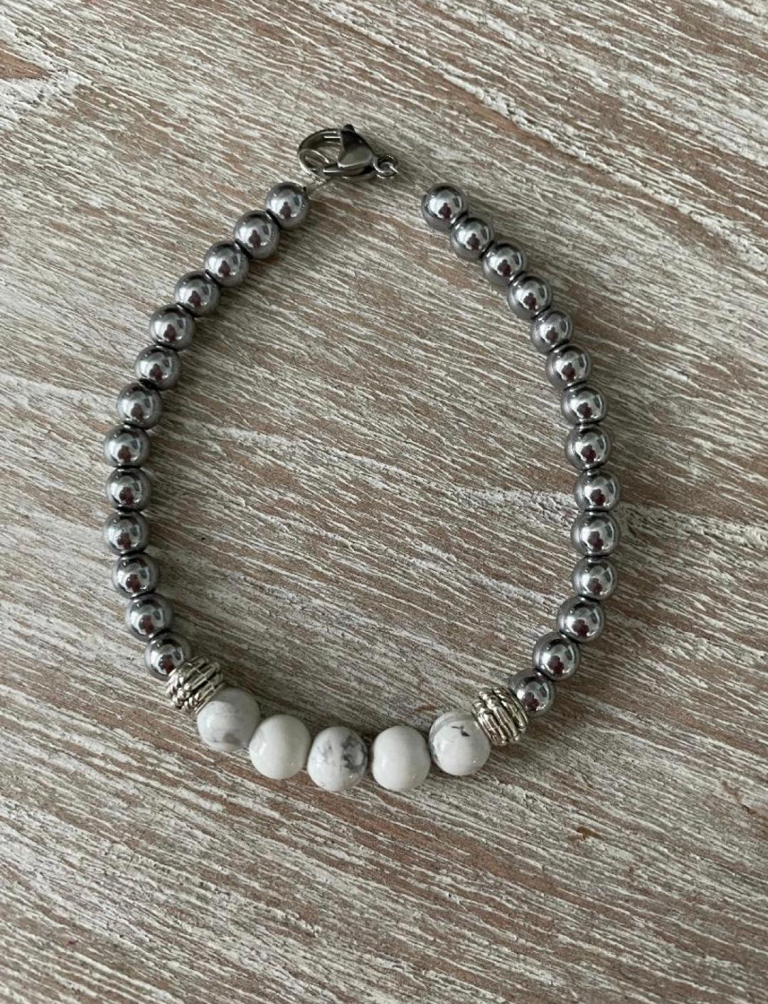 Unisex Silver Hematite Beads Clasps Bracelet