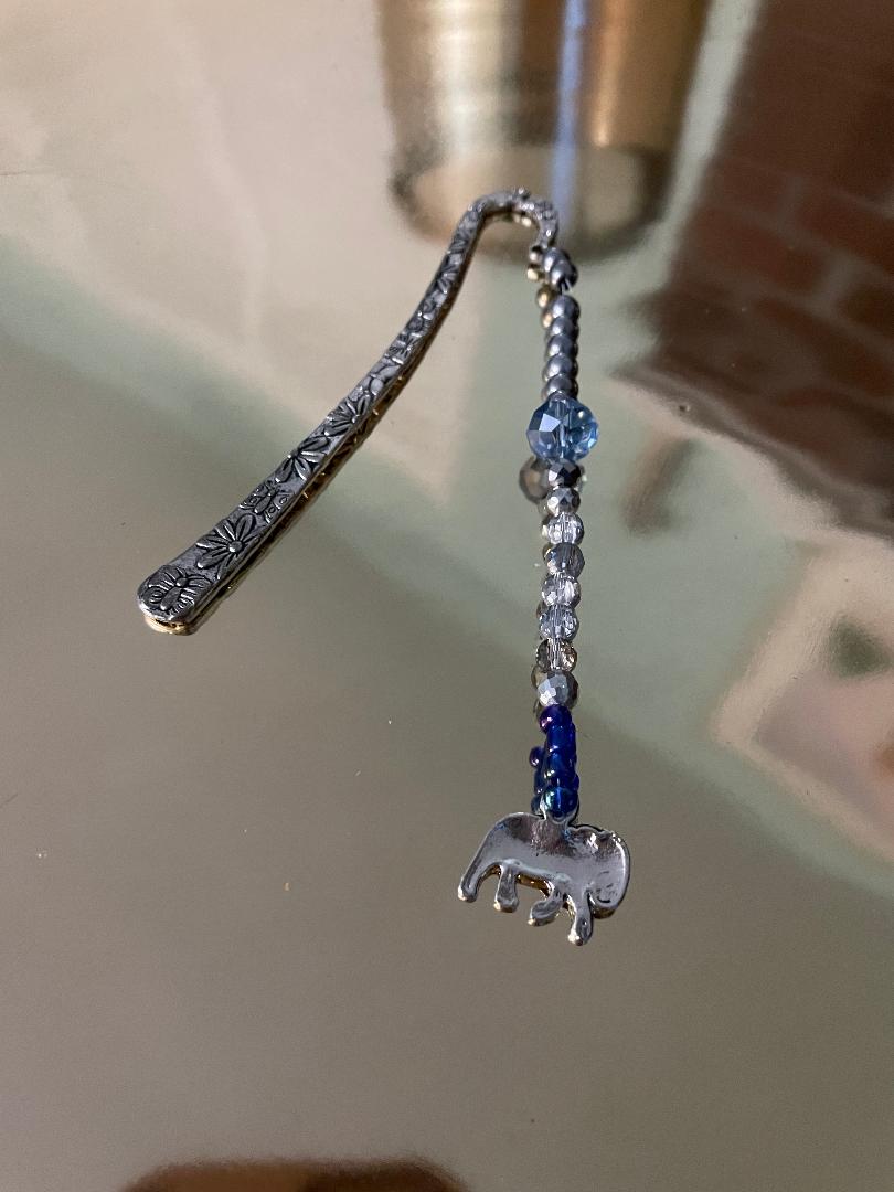 Silver Bookmark with silver and blue beads