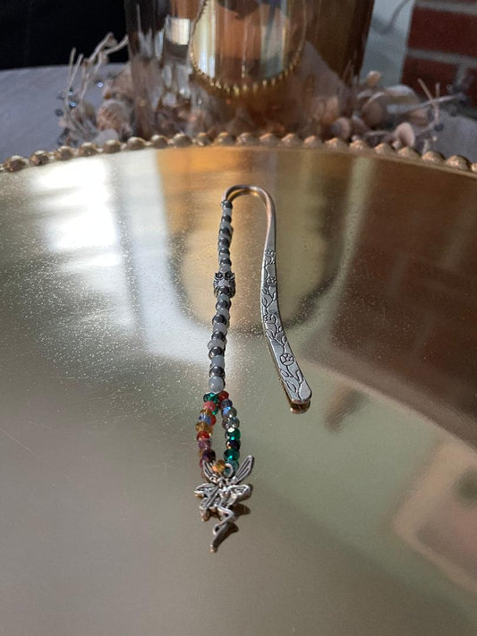 Silver Bookmark with silver and gray beads