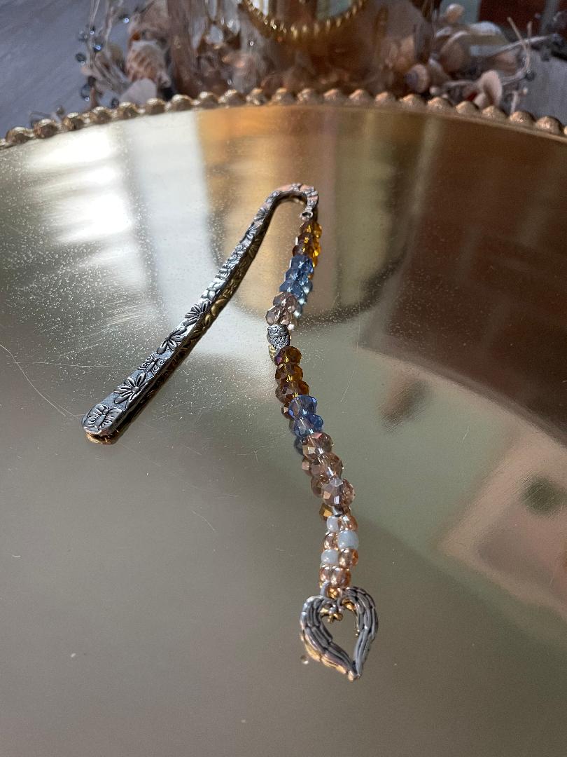 Silver Bookmark with Gold Blue Topaz beads