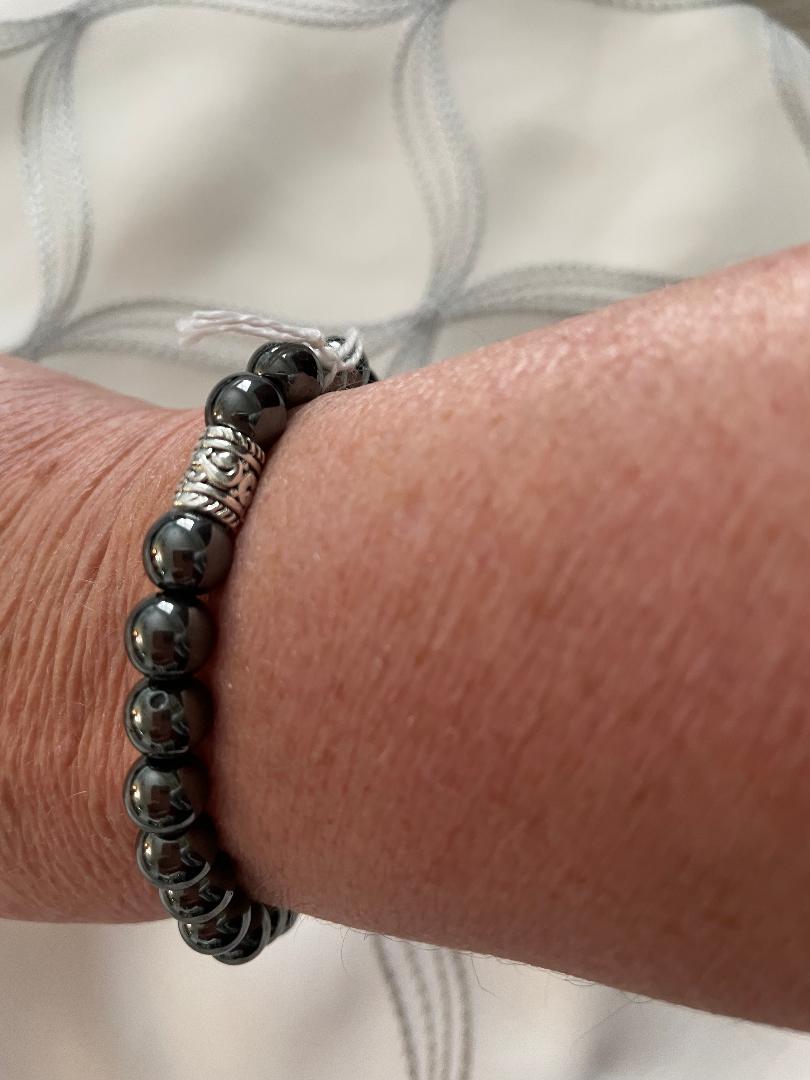 Unisex Black Hematite Beads Stretch Bracelet